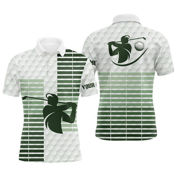 Personalisierbares Herren Golf-Polo mit grünem Streifen und weißem Golfball-Muster N7528