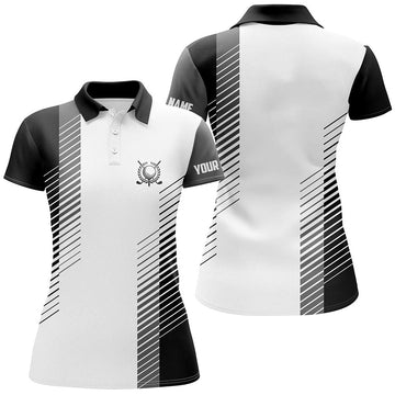 Schickes Schwarz-Weiß Damen Golf Polo-Shirt - Individuelles Golfball-Design - Elegantes Golfoberteil für Damen N7186