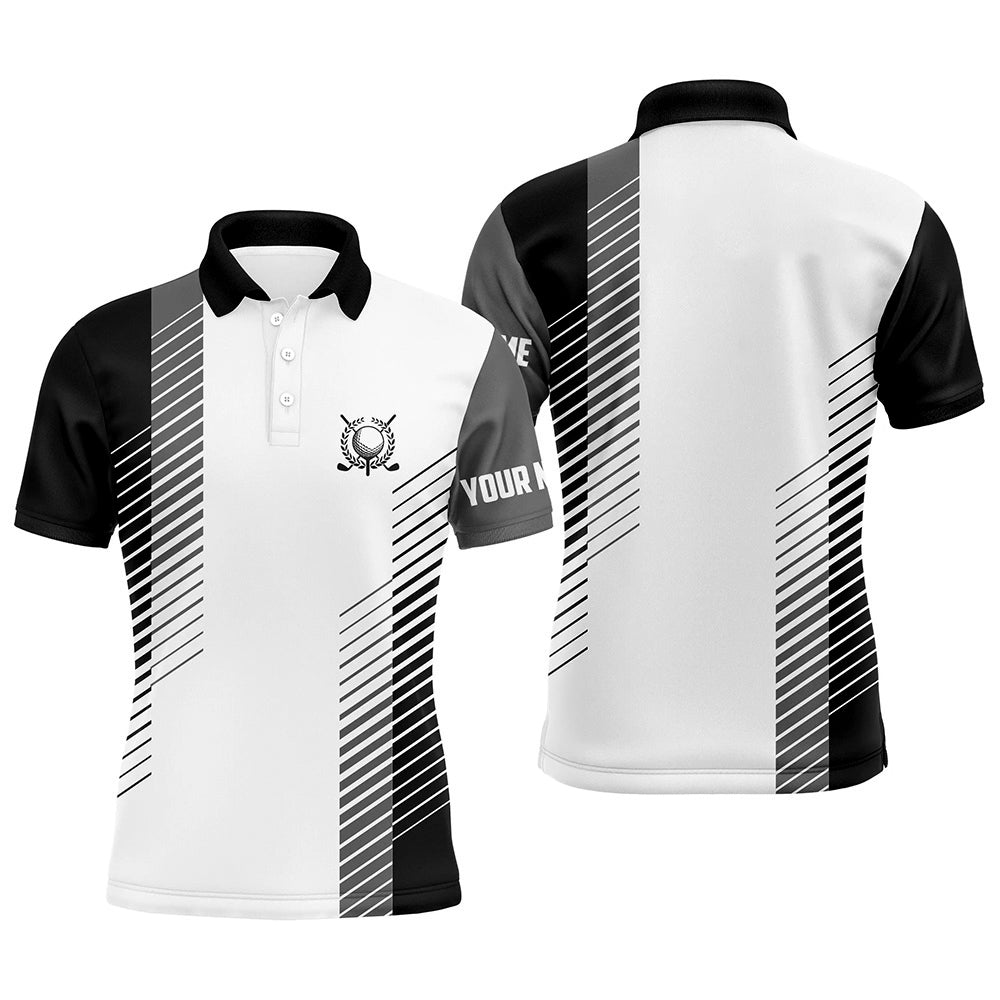 Herren Golf Polo-Shirt in Schwarz und Weiß - Individuelles Golfball-Design - Premium Golfbekleidung für Männer N7186