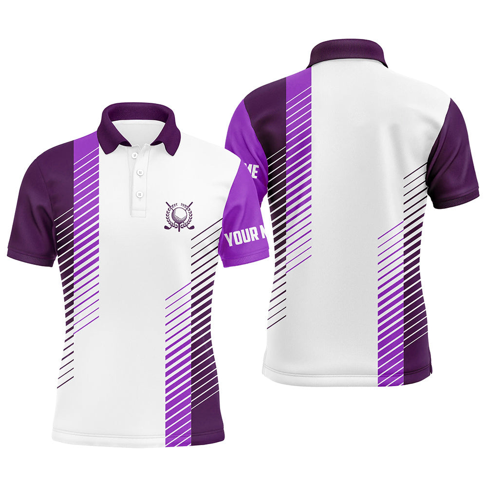 Elegantes Herren Golf Polo in Lila und Weiß – Individuelles Golfball-Design – Premium Golfbekleidung für Herren N7187