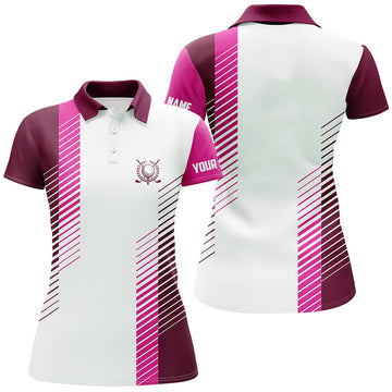 Rosa und Weiße Damen Golf Poloshirt - Individuelles Golfball-Design - Stilvolles Golfoberteil für Frauen N7188
