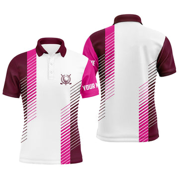 Rosa und Weiße Golfpoloshirts für Herren - Individuelles Golfball-Shirt - Beste Golfbekleidung für Männer N7188