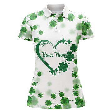 Frauen Polo-Shirt mit individuellem grünen Kleeblatt-Herz für den St. Patrick's Day – Perfekt für Golf-Enthusiasten N7197