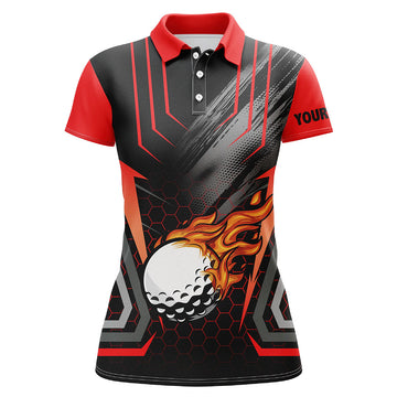 Personalisierte Damen-Golfpoloshirt in Schwarz und Rot - Individuelles Golfgeschenk mit Namen N7087