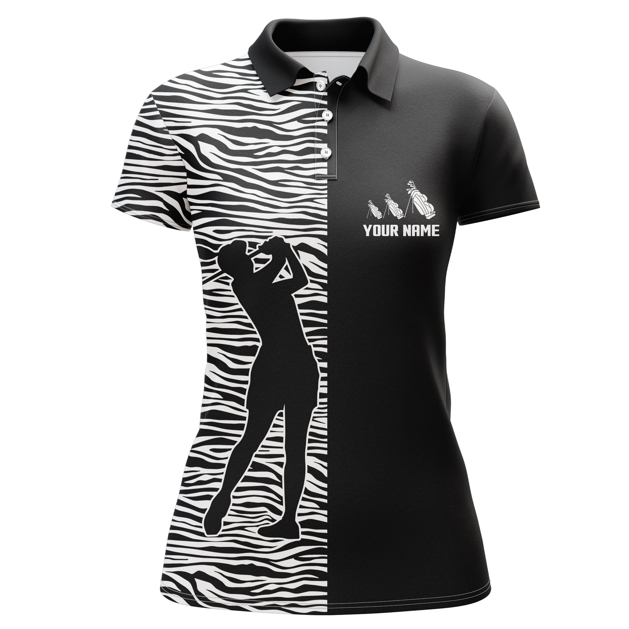 Personalisierte Damen Golf Polo-Shirts in Schwarz und Weiß – Das perfekte Golfgeschenk für Frauen N4003