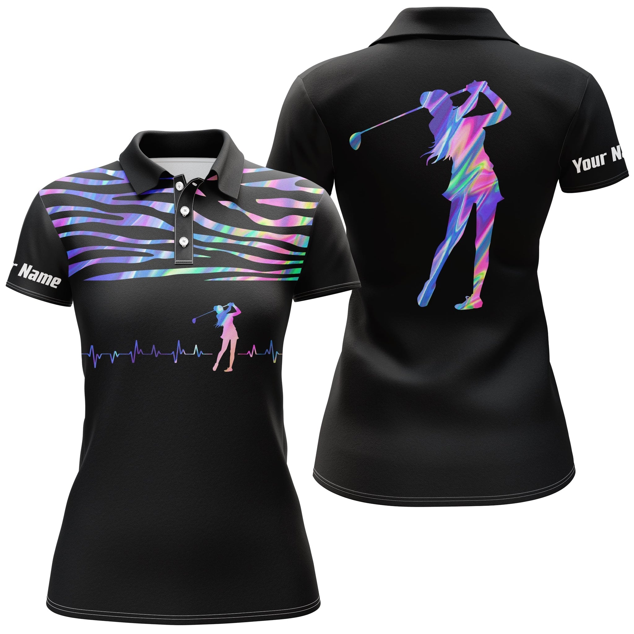 Personalisierte Damen Golf Polo mit Herzschlag-Motiv – Schwarz N3855