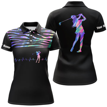 Personalisierte Damen Golf Polo mit Herzschlag-Motiv – Schwarz N3855