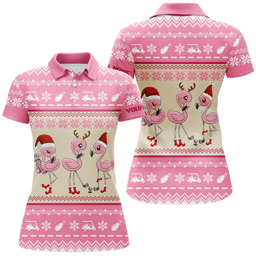 Witzige Weihnachts-Golfshirts für Damen – Individuelle Flamingo-Golfpolos als festliche Geschenke N6512
