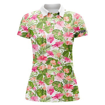 Individuelle Damen Golf Poloshirts mit Hibiskus- und Palmenmuster - Tropische Golfoberteile für Damen N7129