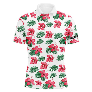 Herren Golf Poloshirts mit individuellem grünen Tropenmuster und Hibiskusblüten N7131