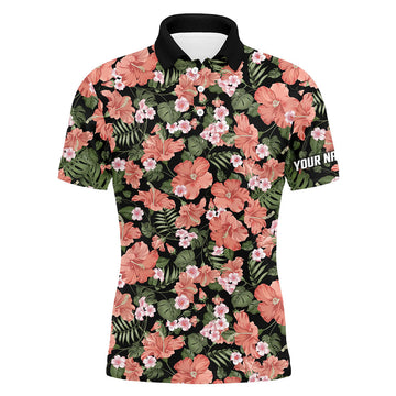 Hochwertige Herren Golf-Polo-Shirts mit tropischem Hibiskus-Muster in Pink – Perfekt für stilvolle Golfer N7132