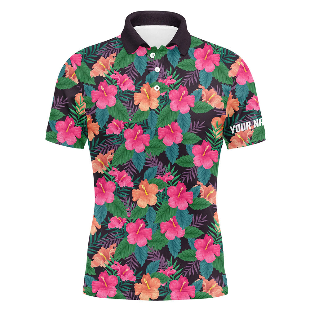 Herren Golf Polo-Shirts mit buntem Hibiskus-Muster – Tropische Golfoberteile für Männer N7133