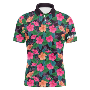 Herren Golf Polo-Shirts mit buntem Hibiskus-Muster – Tropische Golfoberteile für Männer N7133