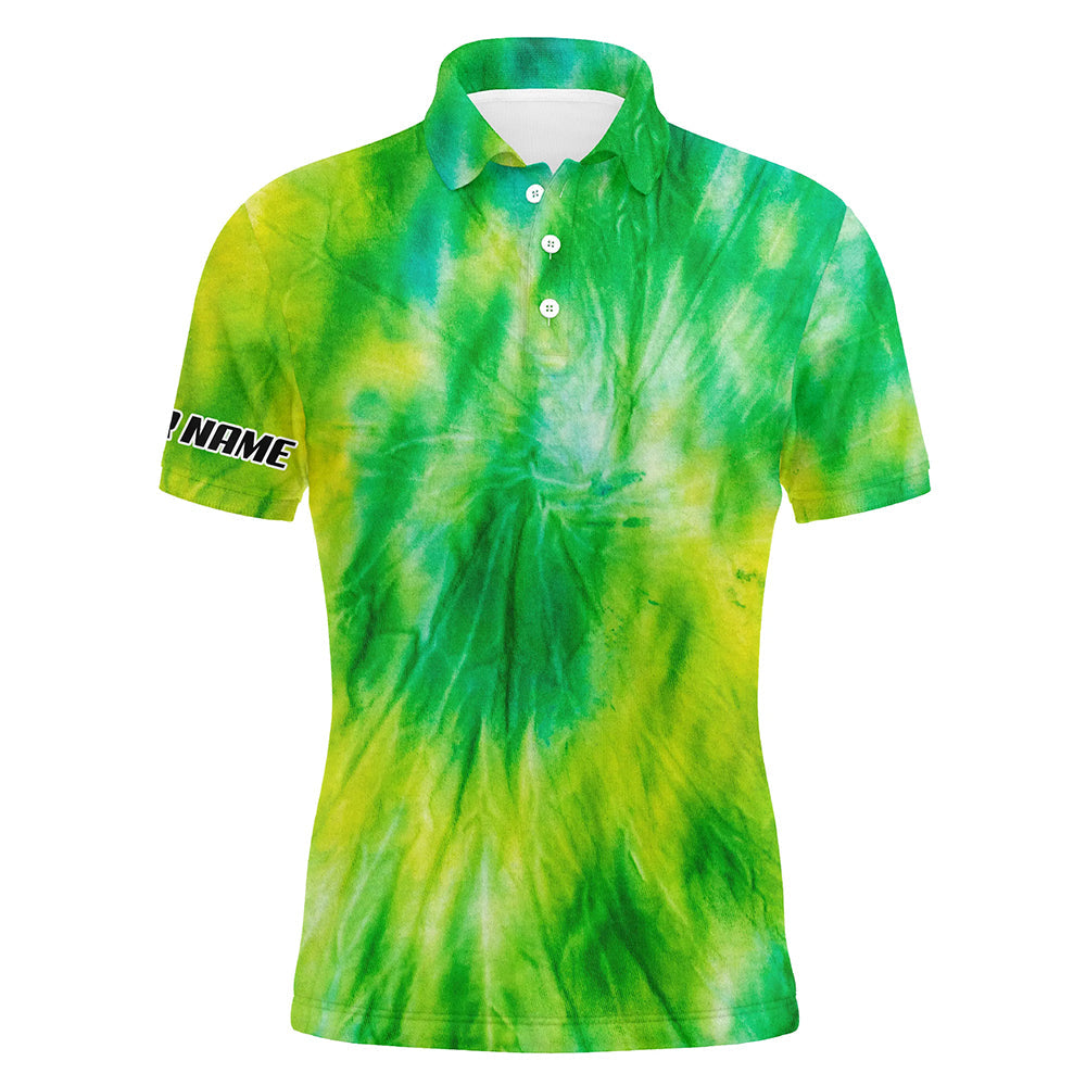 Herren Polo-Shirt mit individuellem Batikdesign in Gelb und Grün – Stilvolles Golfoberteil für Männer N5647