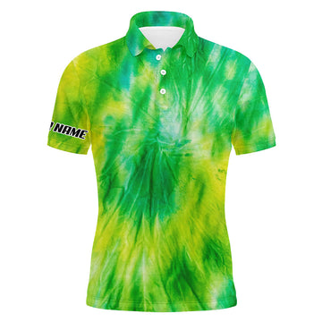 Herren Polo-Shirt mit individuellem Batikdesign in Gelb und Grün – Stilvolles Golfoberteil für Männer N5647