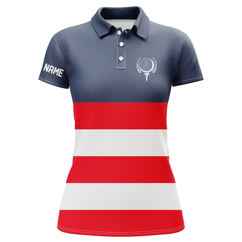 Personalisierte Damen Golf-Polo-Shirts mit Rot, Weiß und Blau – Patriotische Golfbekleidung für Frauen N7135