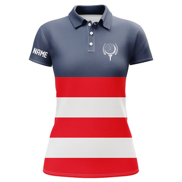 Personalisierte Damen Golf-Polo-Shirts mit Rot, Weiß und Blau – Patriotische Golfbekleidung für Frauen N7135