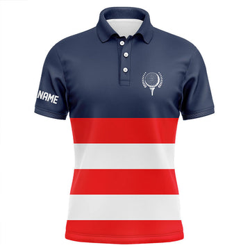 Personalisierte Herren Golfpoloshirts in Rot, Weiß und Blau - Patriotische Golfbekleidung für Männer N7135