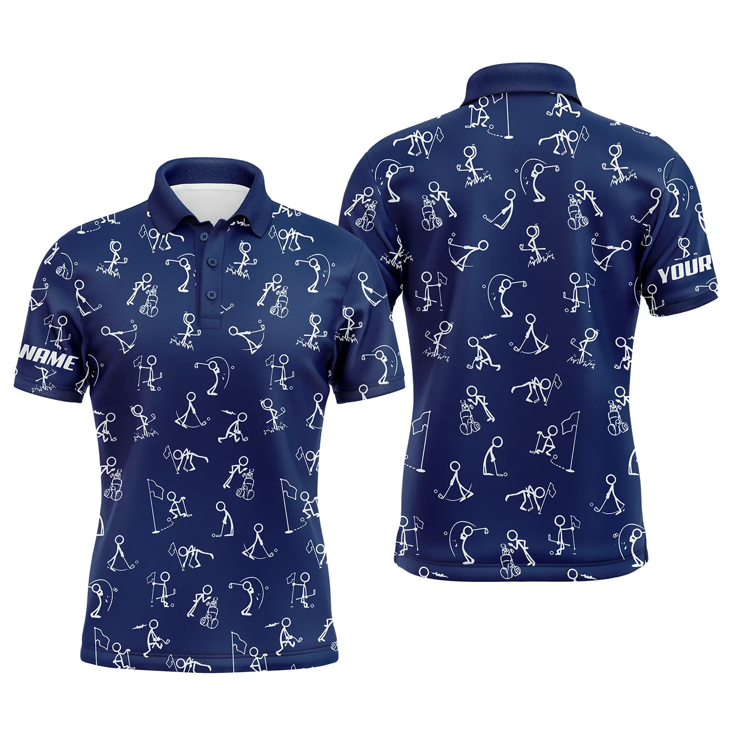 Personalisierte Lustige Golfmuster Herren-Polo mit UV-Schutz in Marineblau - Die beste Golfbekleidung für Männer N4844