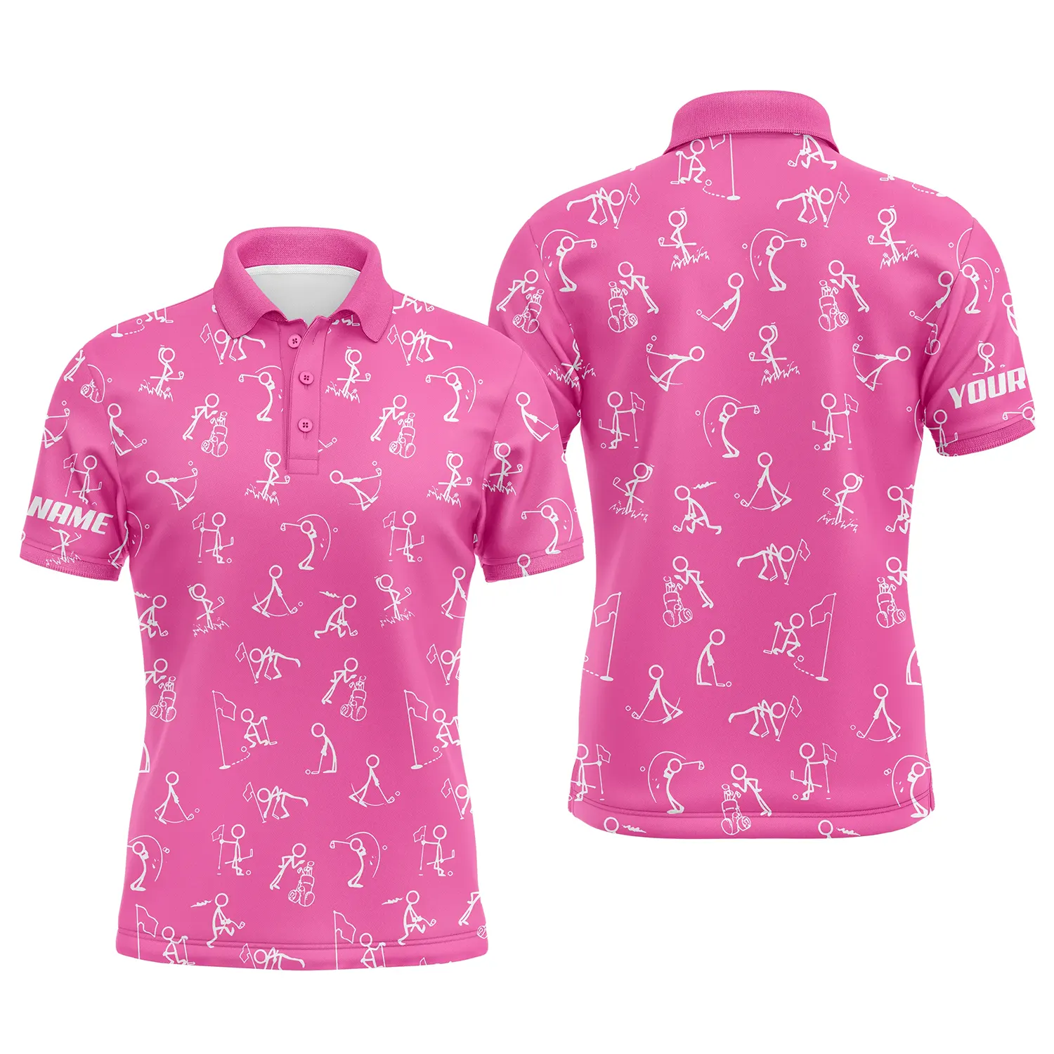 Personalisierte Herren Golf Polo-Shirts mit UV-Schutz in Pink – Lustiges Golf-Muster für stilvolle Golfer N4846