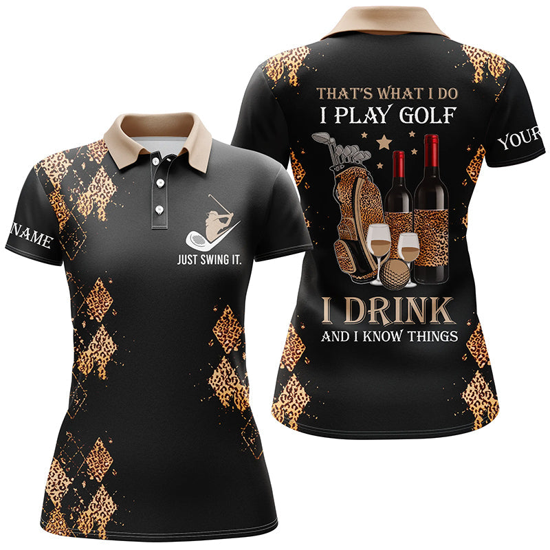 Personalisierte Golf-Polo-Shirts für Damen – Lustiges Geschenk für Golf- und Weinliebhaber – „Das mache ich: Golf spielen“ N4497