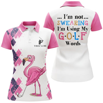 Polo-Shirt für Damen mit Flamingo und pinkem Argyle-Muster – Lustiges Golf-Zitat N7426