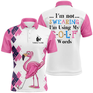 Personalisierte Herren Golf Polo-Shirt mit Pinkem Rautenmuster und Flamingo – Die Wahl für Golf-Enthusiasten N7426