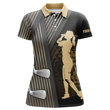 Elegantes Damen-Golfpoloshirt in Schwarz und Gold - Individuelle Team-Bekleidung für Golferinnen N7258