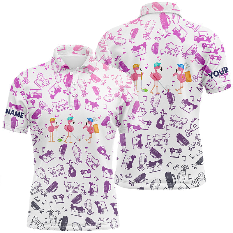 Personalisierte Flamingo Golf Poloshirts mit Neon-Golf-Icon-Hintergrund im Farbverlauf N5182
