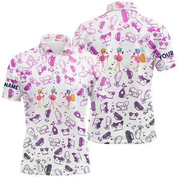 Personalisierte Flamingo Golf Poloshirts mit Neon-Golf-Icon-Hintergrund im Farbverlauf N5182