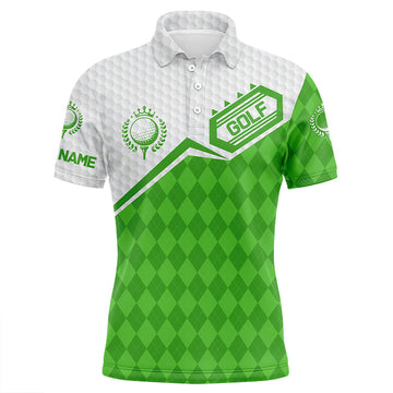 Individuelles Herren-Golfpolo mit grünem Argyle-Muster und weißem Golfball-Design – Perfekte Team-Bekleidung N7438