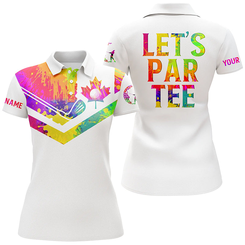 Damen Golf-Polo mit Aquarell-Design der kanadischen Flagge - Let's Par Tee in Weiß N5425