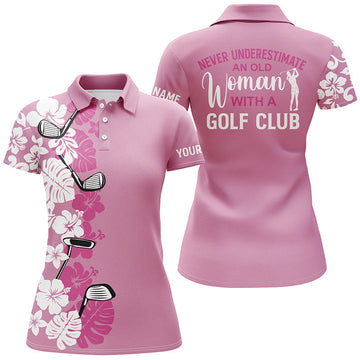 Individuelles Pinkes Tropen-Golfpoloshirt für Damen - Unterschätze nie eine erfahrene Golferin - Golf Club Design N7266