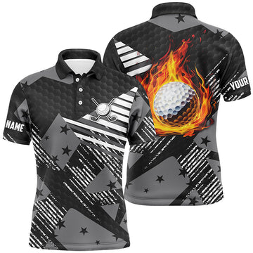 Monochromes Flammenmuster Herren Poloshirt | Individuelle Golfshirts für Männer | Perfekte Golfgeschenke N7443
