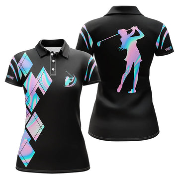 Damen Hologramm Golf Polo-Shirt in Schwarz – Stilvoll und Funktional für den Platz N5709