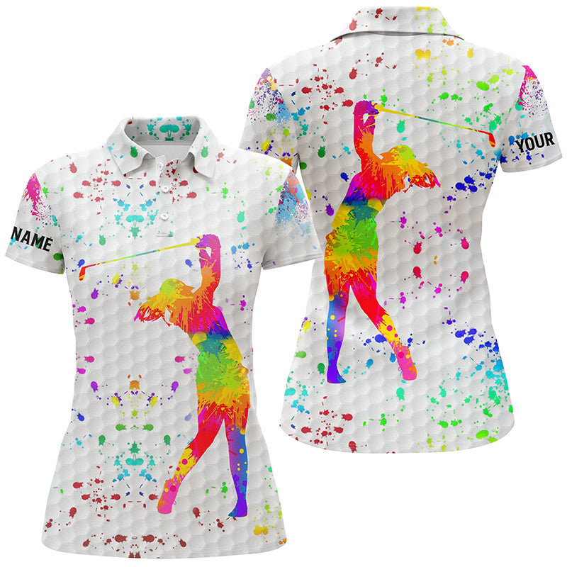 Personalisierte Golf-Polo-Bluse für Damen mit Individuellem Aquarell-Design eines Weißen Golfballs – Das Perfekte Golfgeschenk für Sie N3593