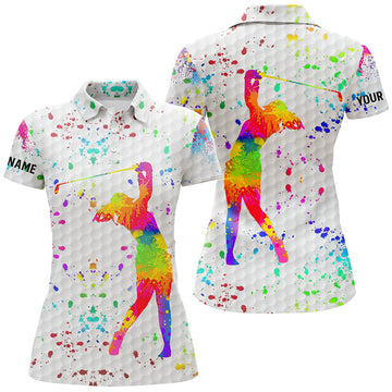 Personalisierte Golf-Polo-Bluse für Damen mit Individuellem Aquarell-Design eines Weißen Golfballs – Das Perfekte Golfgeschenk für Sie N3593