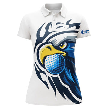 Individuelle Damen Golf-Polo-Shirts mit blauem Adler – Weiße Golfoberteile für Team-Outfits N7286