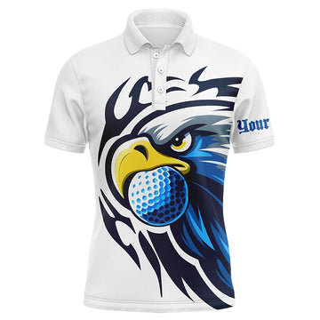 Personalisierbares Herren Golf Polo-Shirt mit Blauem Adler - Weißes Golfoberteil für Teams N7286