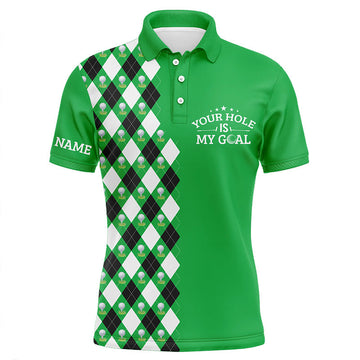 Golf Polo-Shirt für Herren mit grünem Argyle-Muster - Individuell gestaltbar mit "Dein Loch ist mein Ziel" - Perfektes Geschenk für Golfer N7461