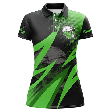 Stylisches Damen-Polo-Shirt mit Golf Skull-Design in Schwarz und Grün - Individuelles Golf-Outfit und perfektes Geschenk für Golferinnen N7463