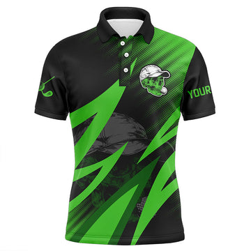 Herren Poloshirt mit Totenkopf in Schwarz und Grün – Individuelles Golfoutfit – Cooles Golfgeschenk N7463