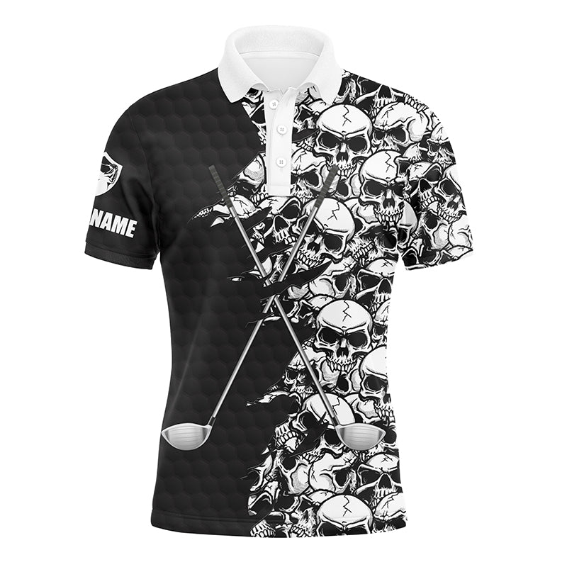 Personalisierbares Herren-Golfpolo mit schwarzem Totenkopf-Muster N3920
