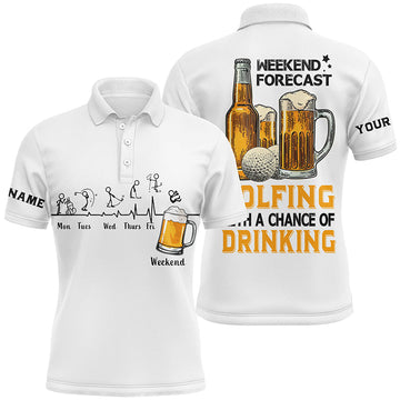 Individuelles Herren Golf-Polo-Shirt in Weiß - "Wochenendprognose: Golfen mit einer Prise Genuss" N7043