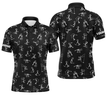 Personalisierte Herren Golf Poloshirt mit UPF-Schutz und witzigem Golf-Muster in Schwarz N4128