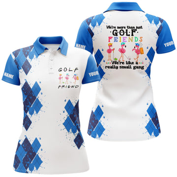 Damen Golf Poloshirt mit personalisiertem Flamingo-Design – Lustige Golfbekleidung mit individuellem Namen – Blau N3612