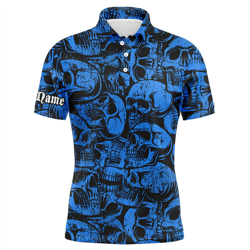 Blaues Totenkopf-Camouflage-Muster Herren Golf Poloshirt – Individuelle coole Golfshirts für Männer, ideale Golfgeschenke N8958