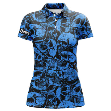Damen Golf Polo-Shirt mit coolem blauen Schädel-Camo-Muster – Individuell gestaltbare Golfshirts, perfekte Golfgeschenke! N8958
