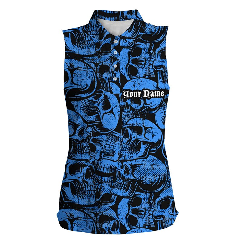 Blaue Totenkopf-Camo-Ärmellose Polo-Shirt für Damen – Individuelles, cooles Golfshirt, das perfekte Golfgeschenk N8958