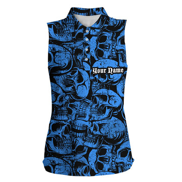 Blaue Totenkopf-Camo-Ärmellose Polo-Shirt für Damen – Individuelles, cooles Golfshirt, das perfekte Golfgeschenk N8958